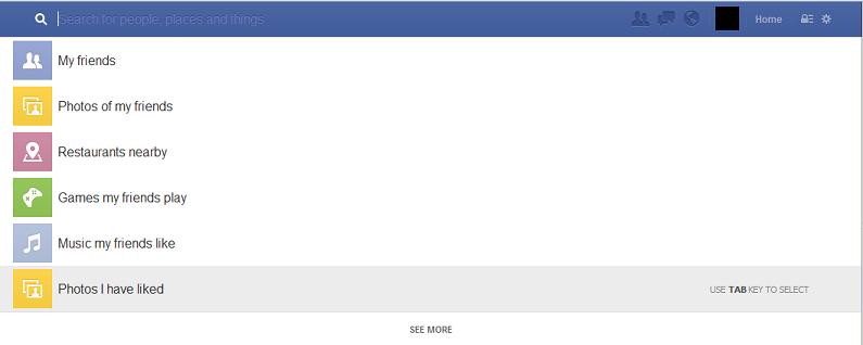 Facebook graph search drop-down from the homepage
