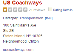 US Coachways Yelp reviews screenshot